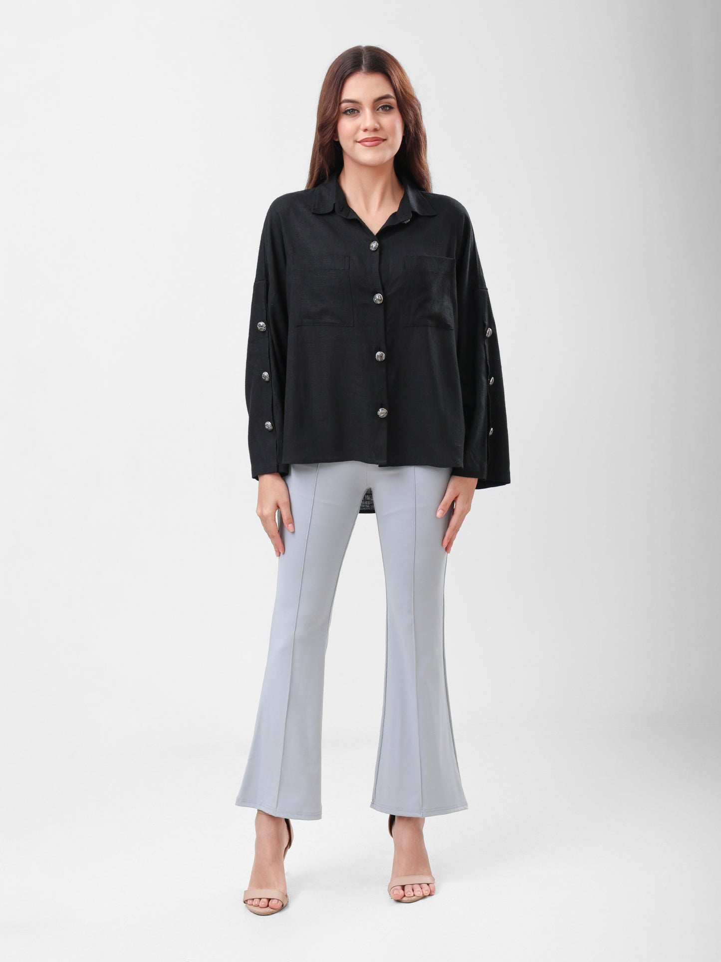 COTTON LINEN SHIRT - BLACK