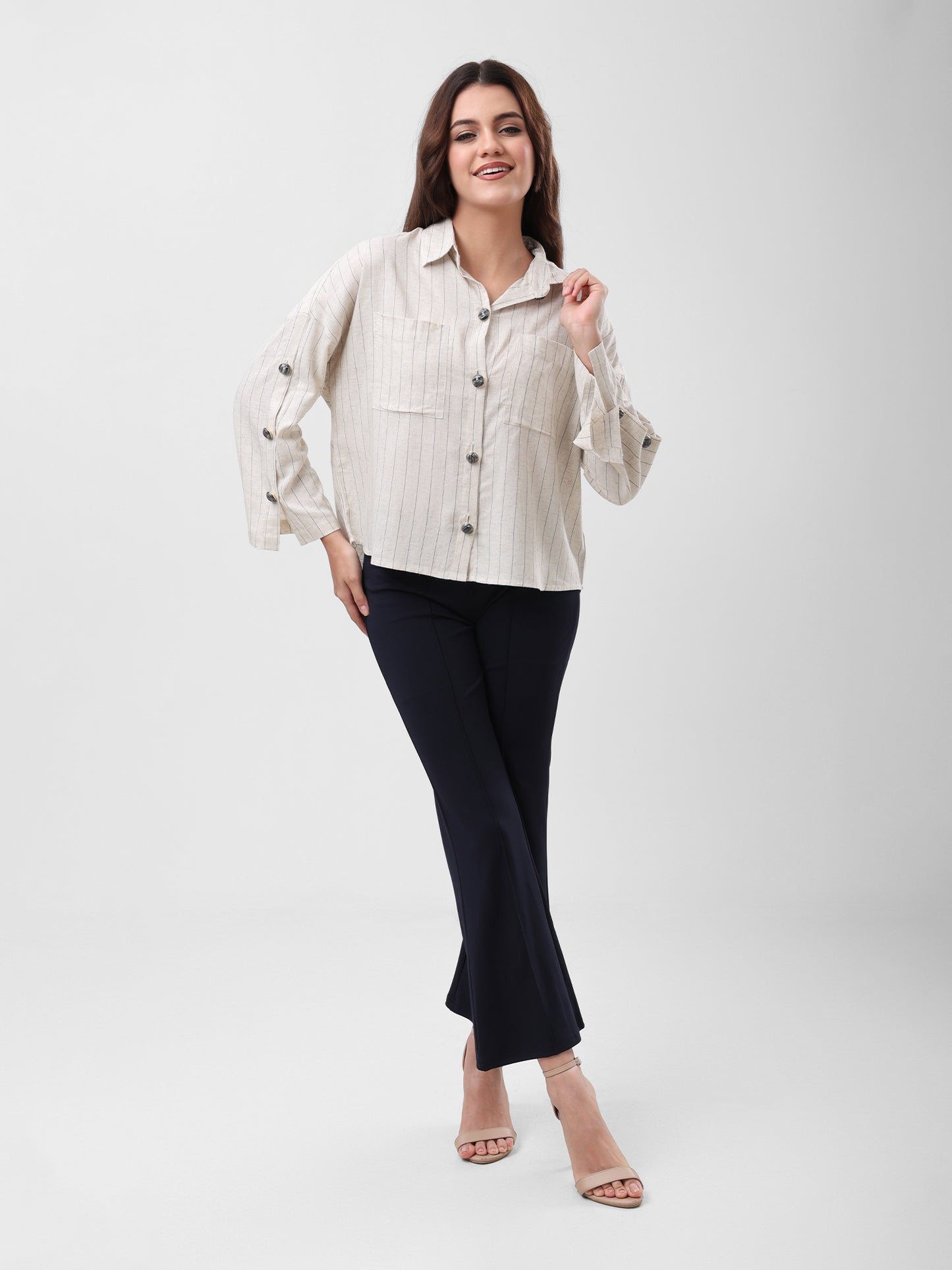 COTTON LINEN SHIRT - BEIGE STRIPS
