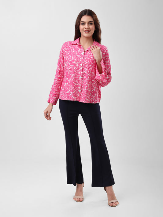 COTTON LINEN SHIRT - PINK FLORAL