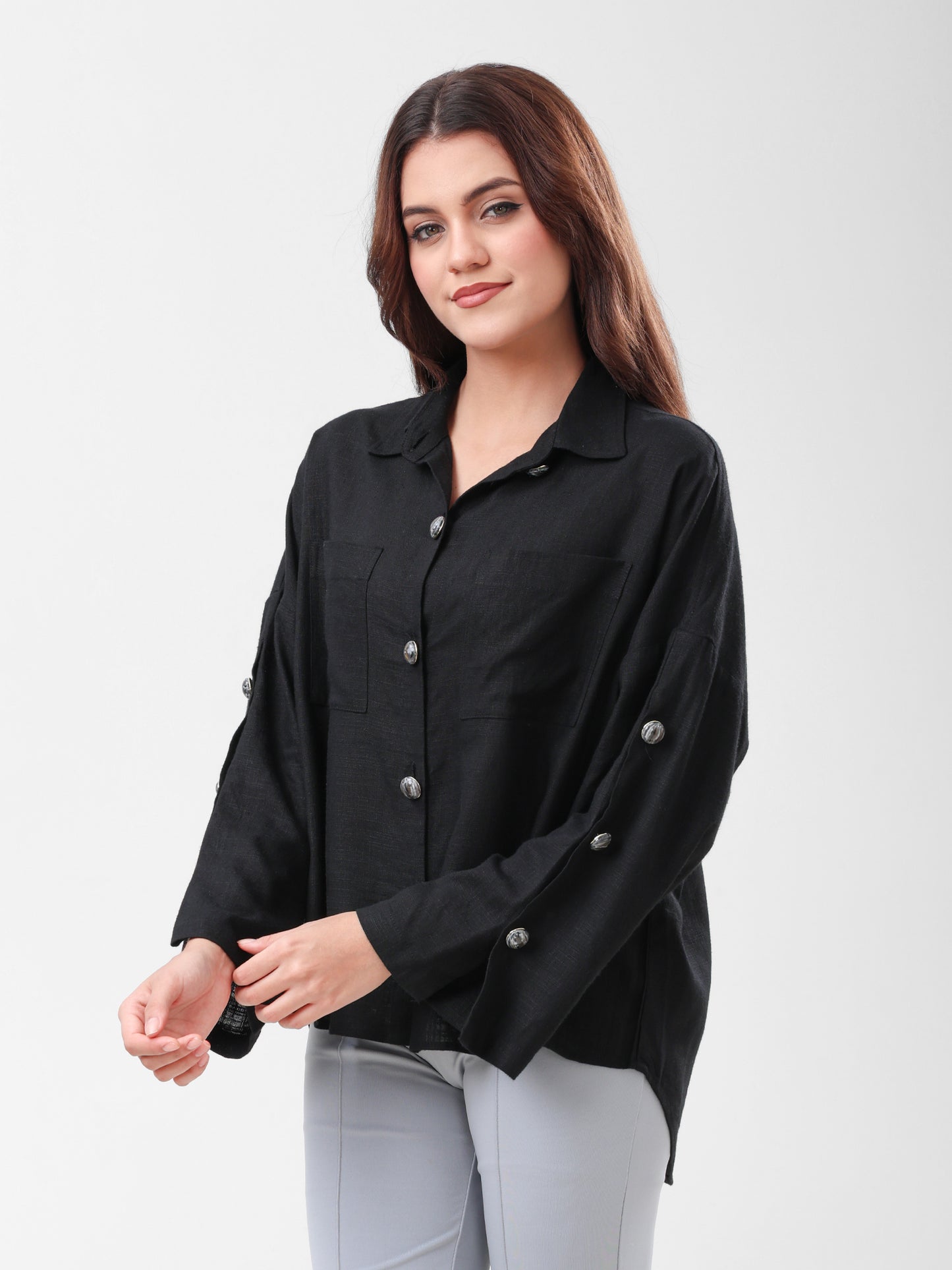 COTTON LINEN SHIRT - BLACK