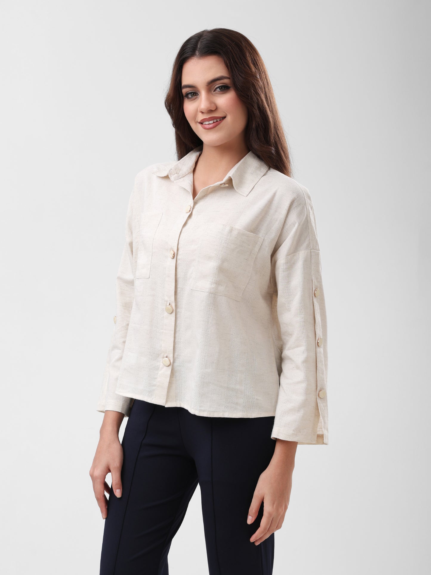 COTTON LINEN SHIRT - BEIGE