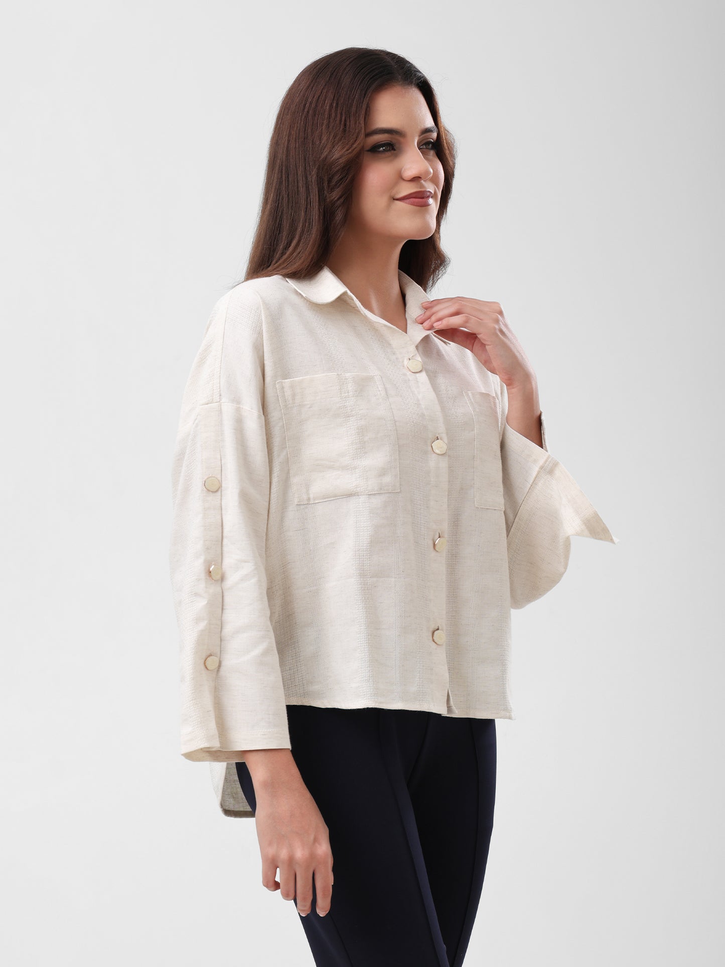 COTTON LINEN SHIRT - BEIGE