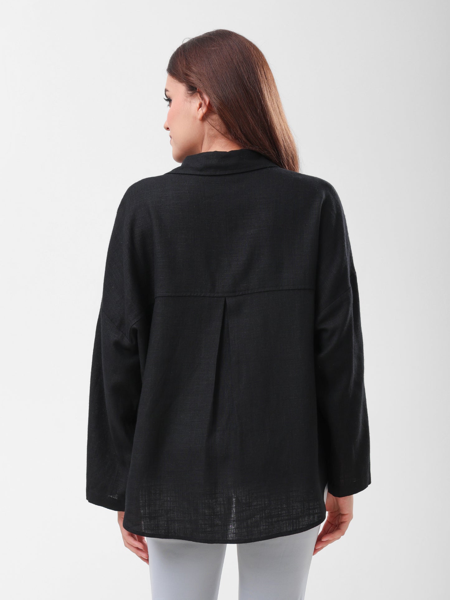 COTTON LINEN SHIRT - BLACK