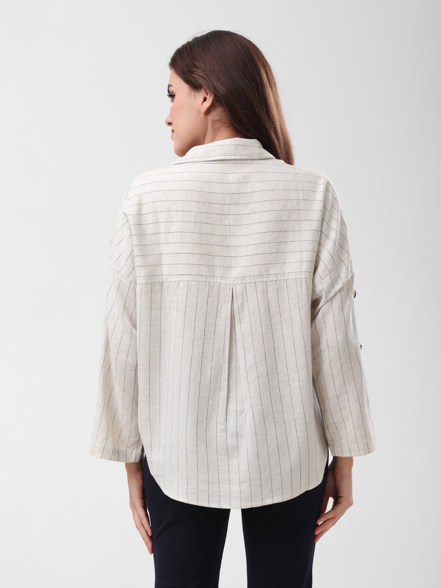 COTTON LINEN SHIRT - BEIGE STRIPS