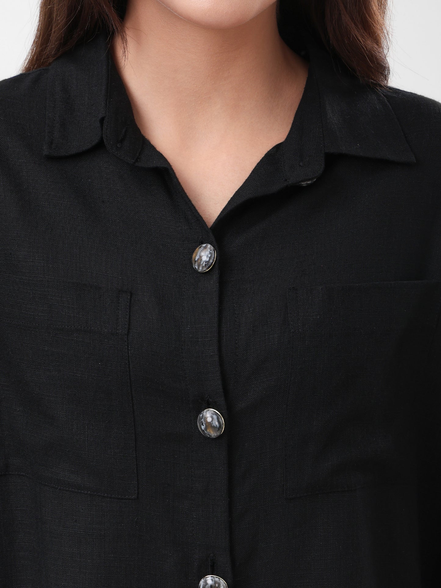 COTTON LINEN SHIRT - BLACK
