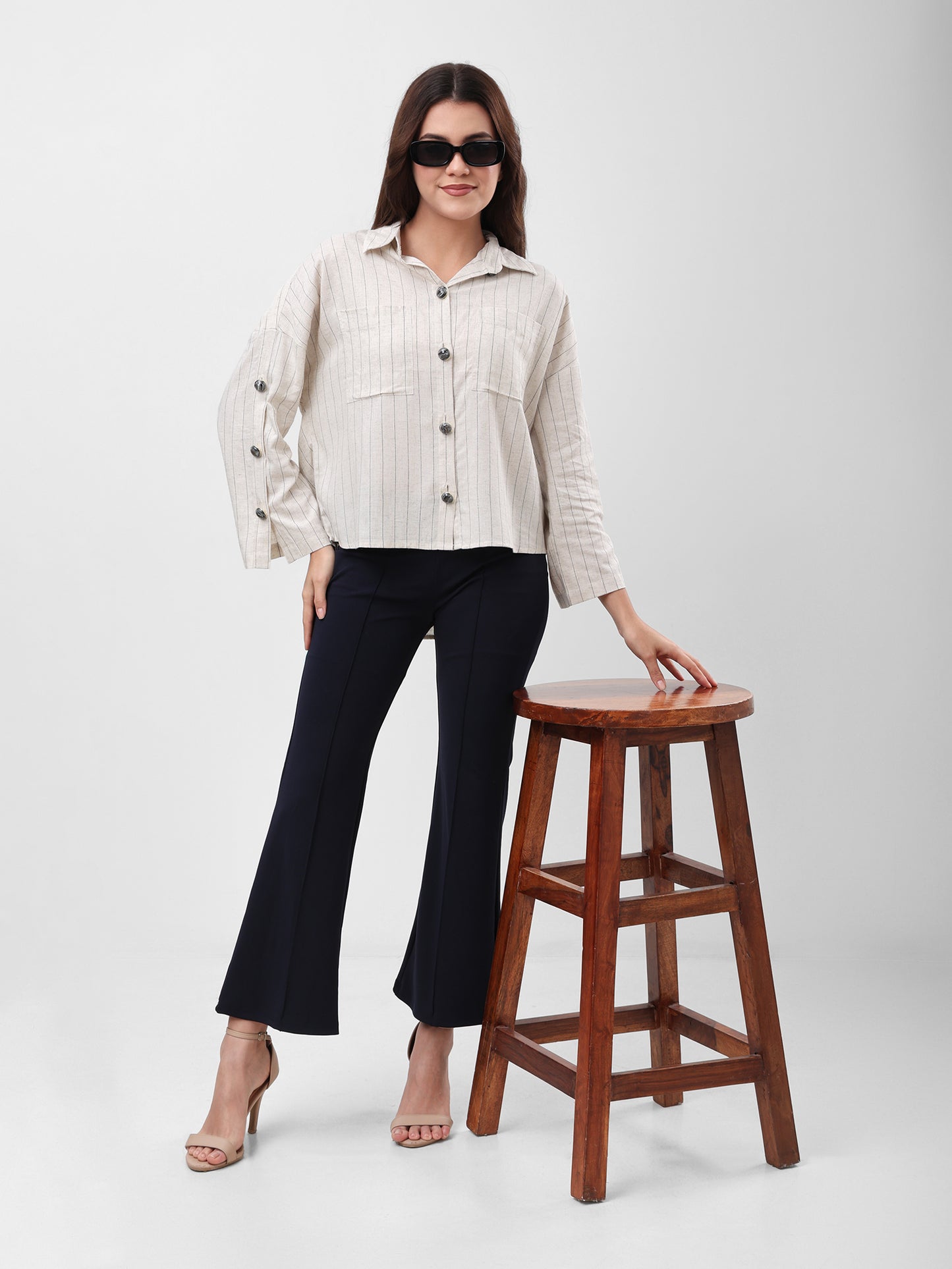 COTTON LINEN SHIRT - BEIGE STRIPS