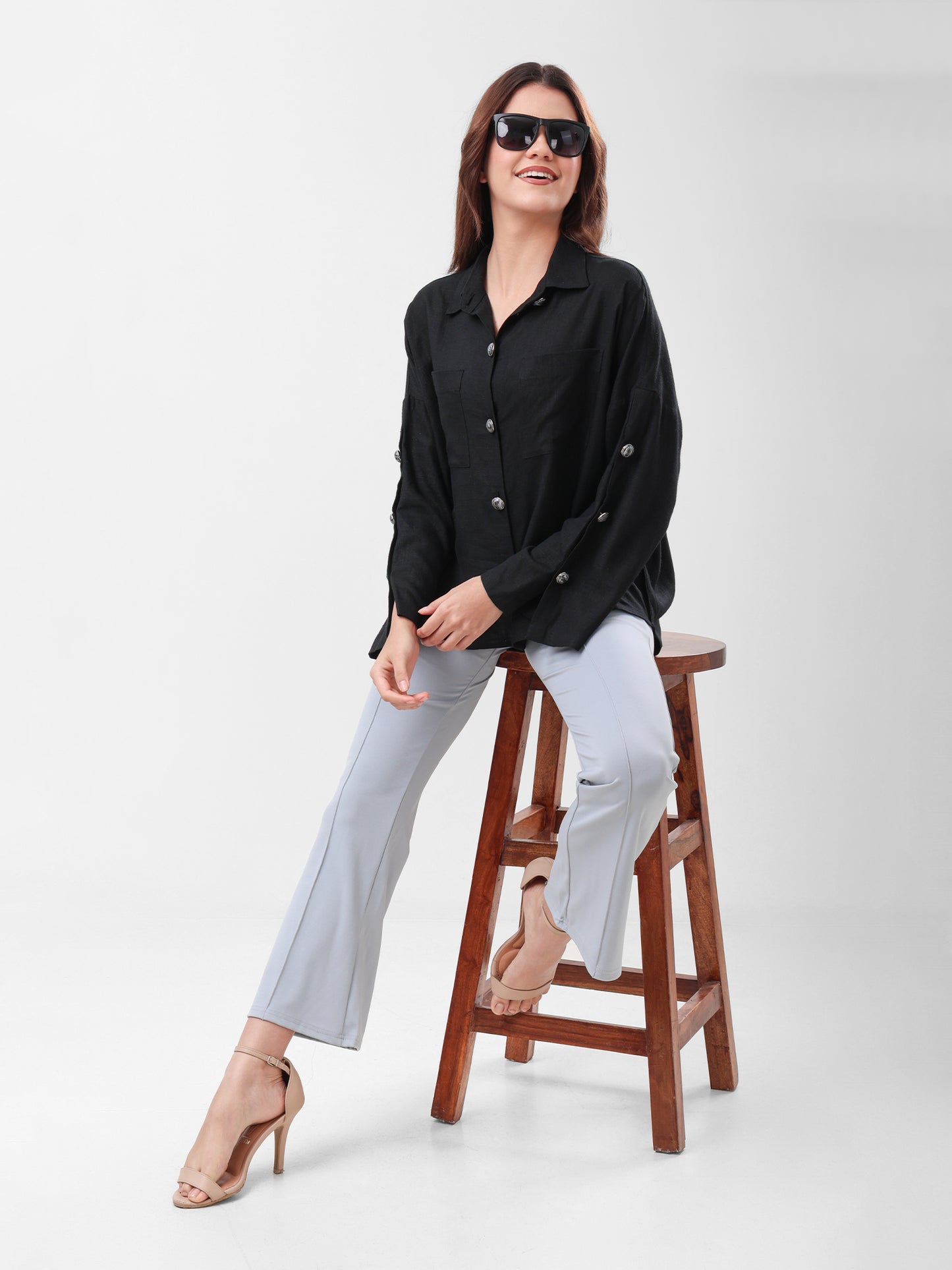 COTTON LINEN SHIRT - BLACK