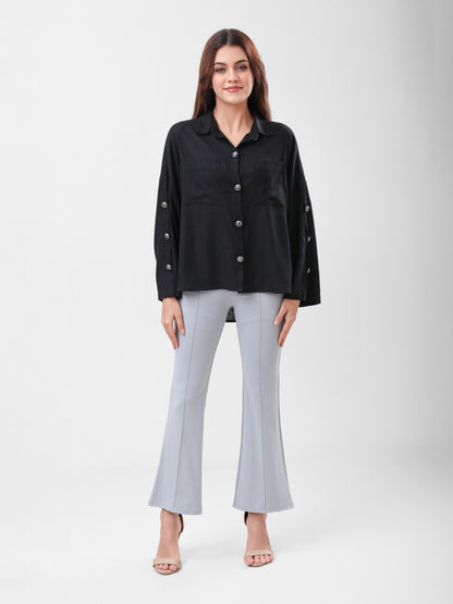 COTTON LINEN SHIRT - BLACK