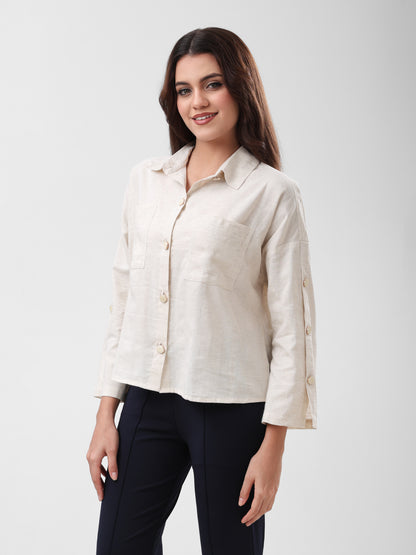 COTTON LINEN SHIRT - BEIGE