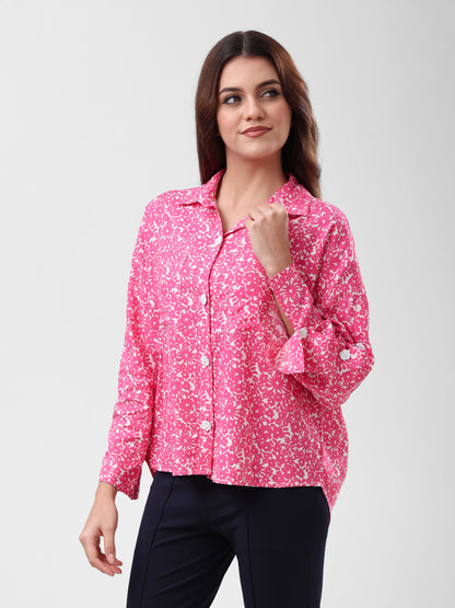 COTTON LINEN SHIRT - PINK FLORAL