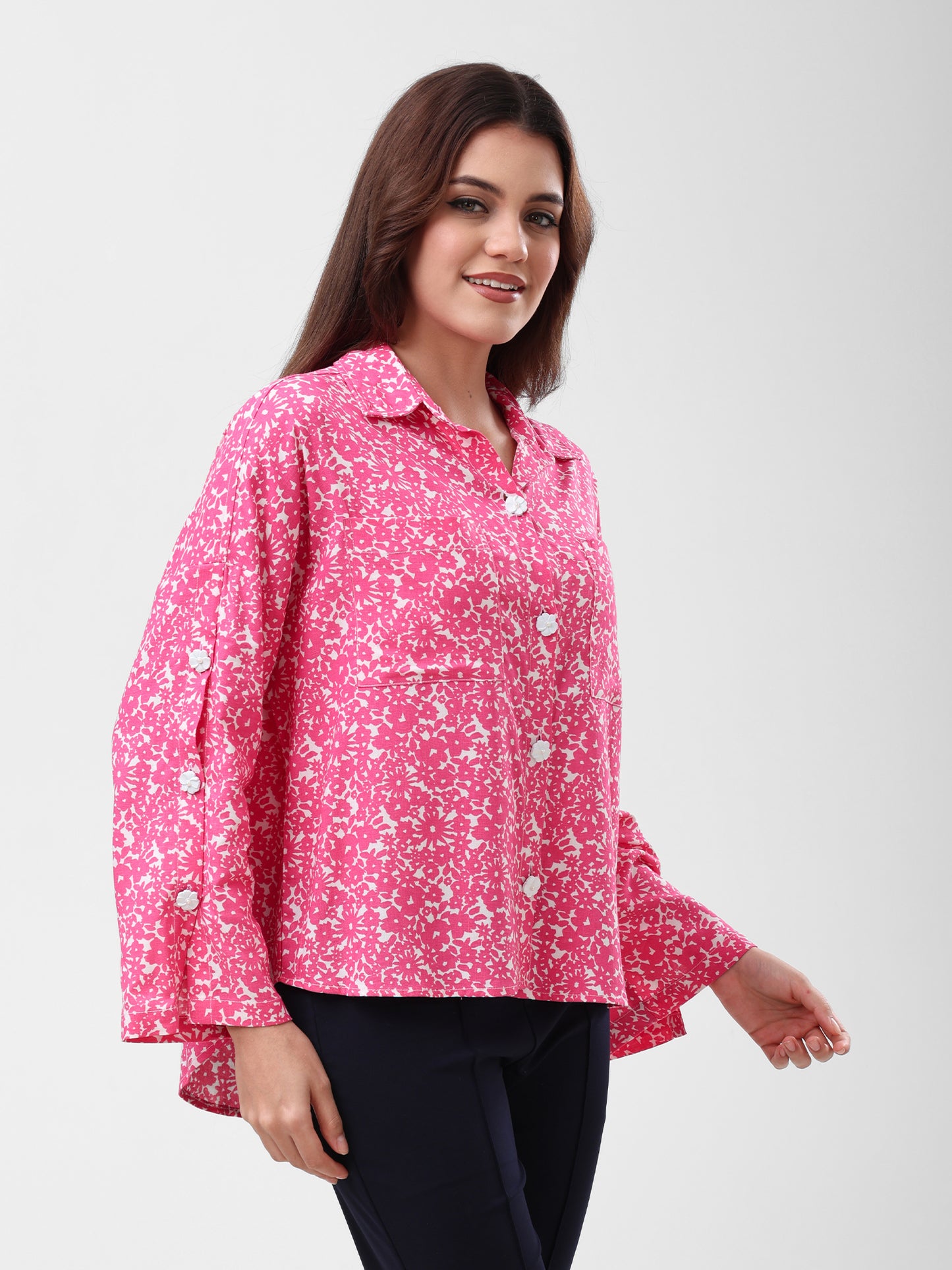 COTTON LINEN SHIRT - PINK FLORAL