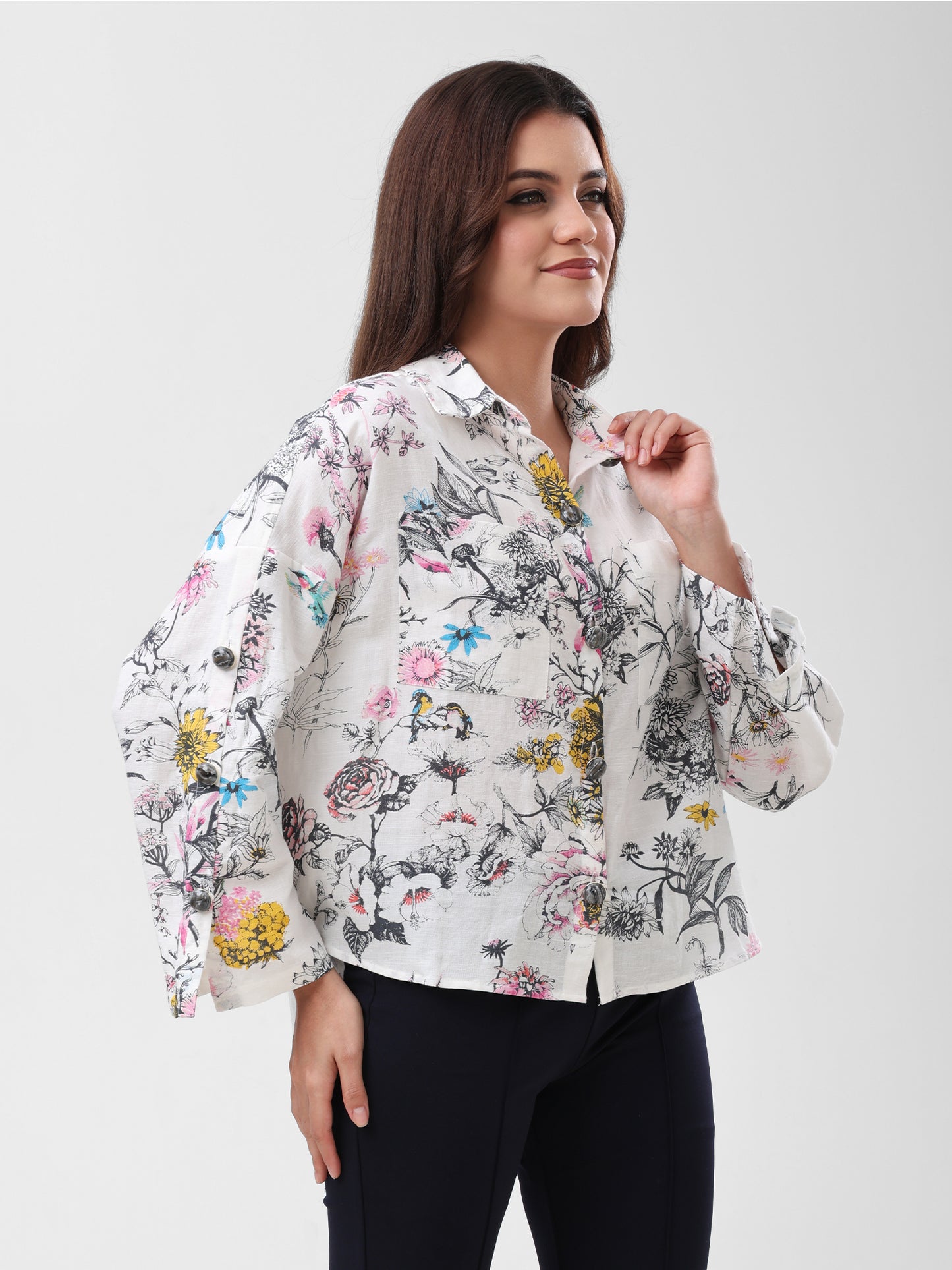 COTTON LINEN SHIRT - FLORAL