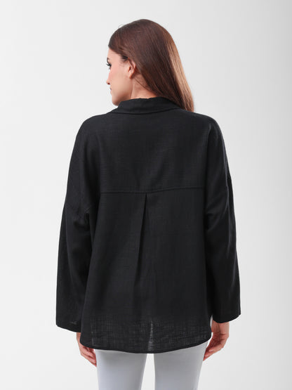 COTTON LINEN SHIRT - BLACK