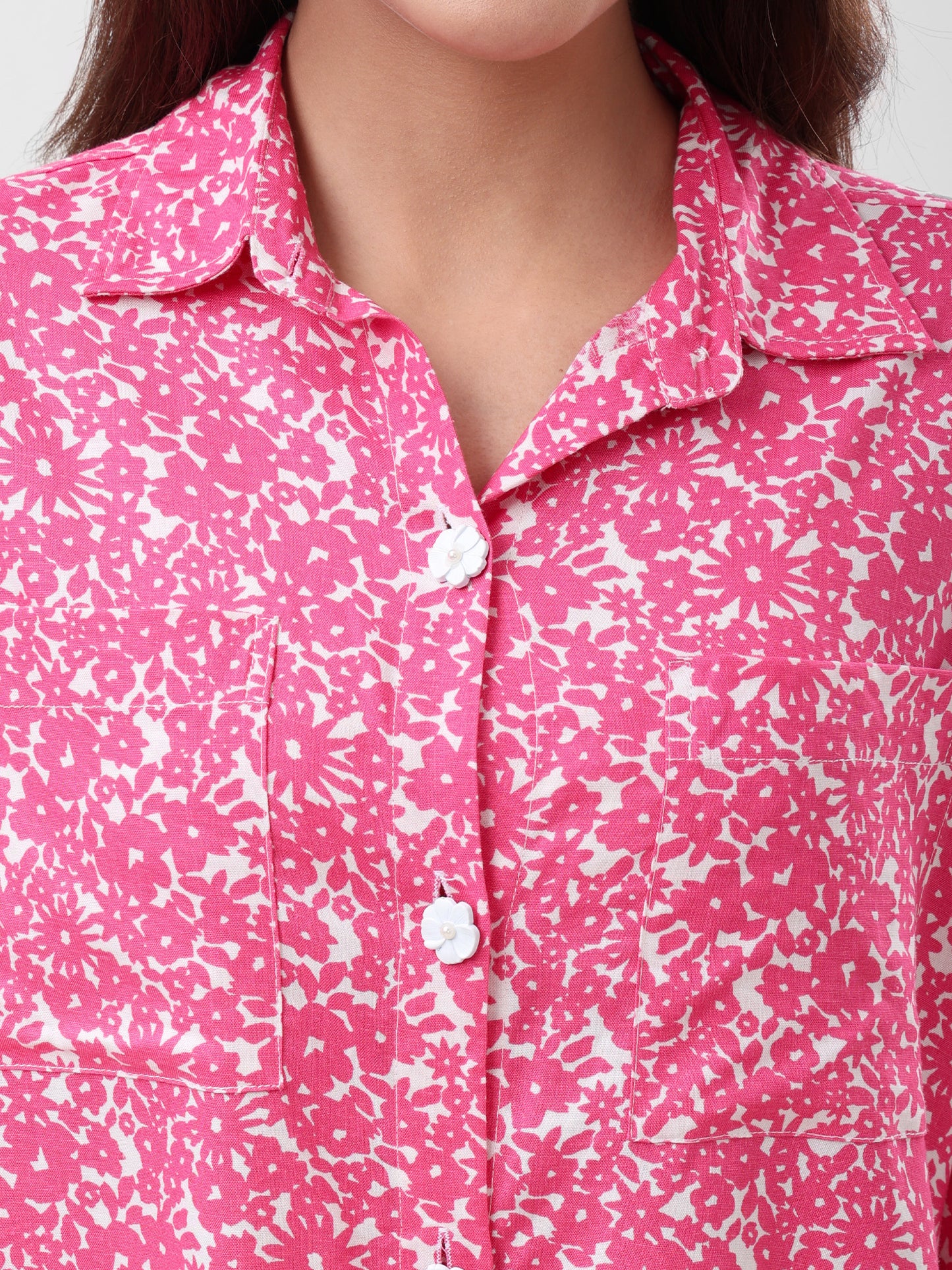 COTTON LINEN SHIRT - PINK FLORAL