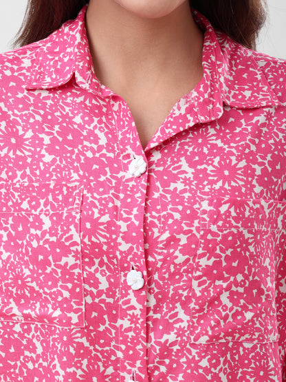 COTTON LINEN SHIRT - PINK FLORAL