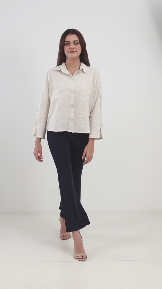 COTTON LINEN SHIRT - BEIGE