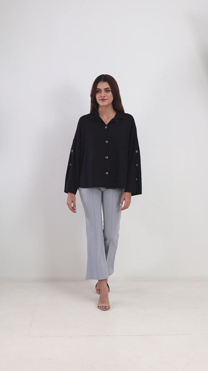 COTTON LINEN SHIRT - BLACK