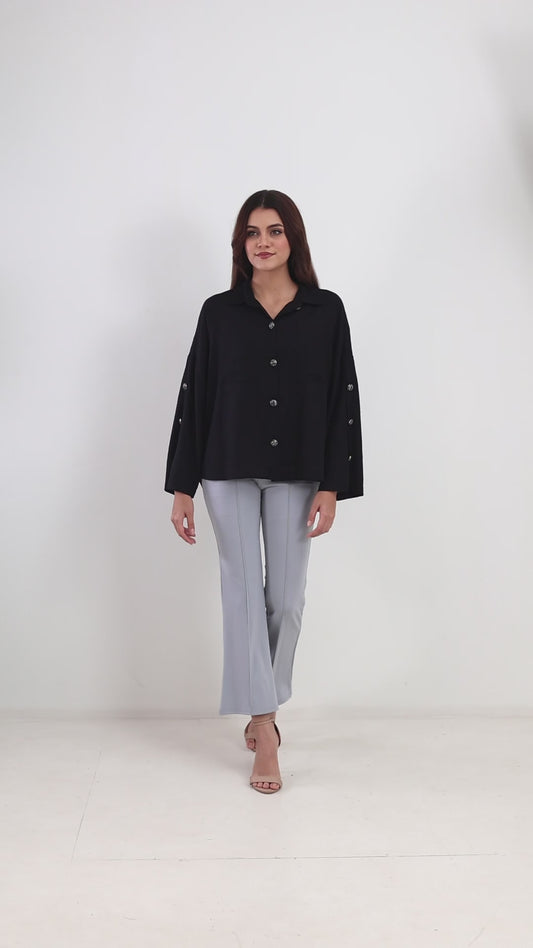 COTTON LINEN SHIRT - BLACK